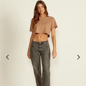 BYLT premium basics drift relaxed cropped crew, malt color, size S